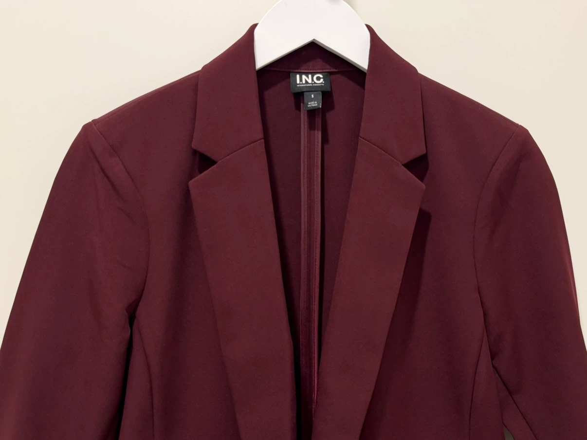 INC Burgundy Ruched 3/4 Sleeve Blazer - photo 2
