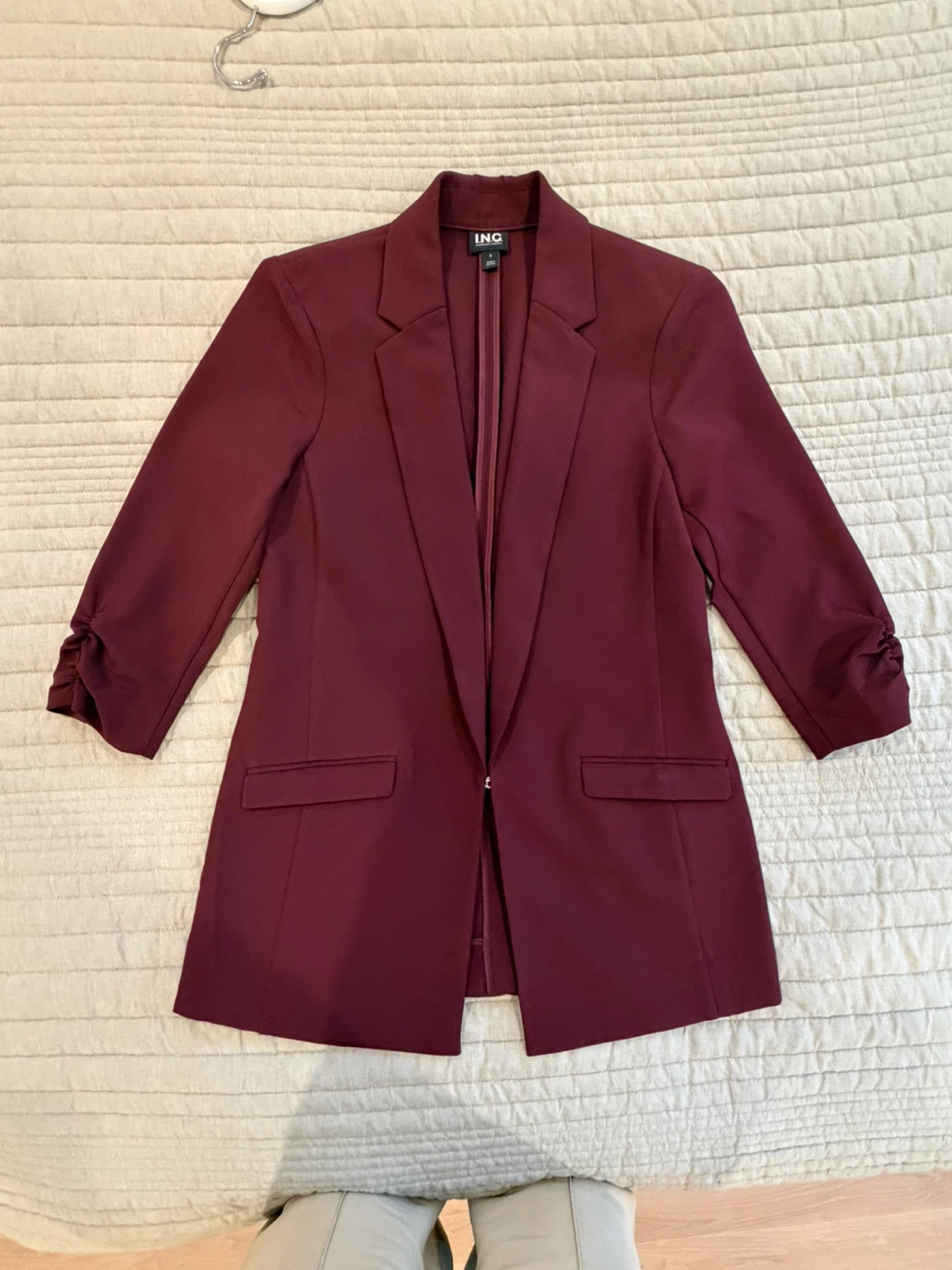 INC Burgundy Ruched 3/4 Sleeve Blazer - photo 3