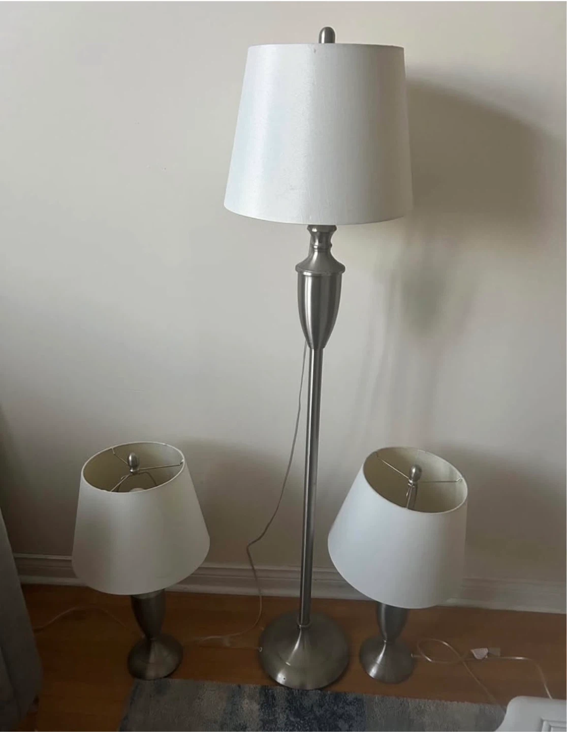Brushed Nickel Floor and Table Lamp Set