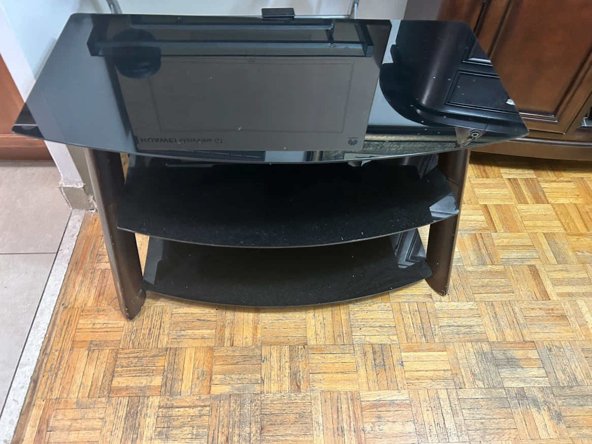 3-Tier Black Glass TV Stand