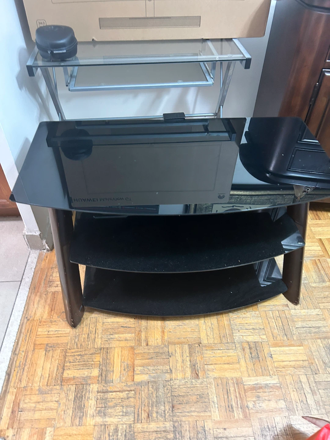 3-Tier Black Glass TV Stand - photo 2