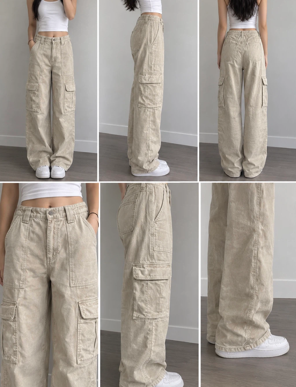 Ardene Beige 90s High Rise Cargo Pants
