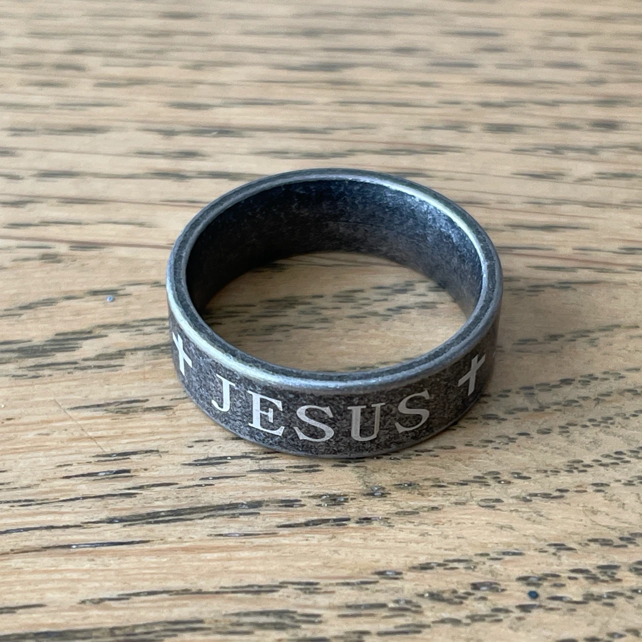 Vintage style Jesus & Cross stainless steel ring (size 12) - photo 3