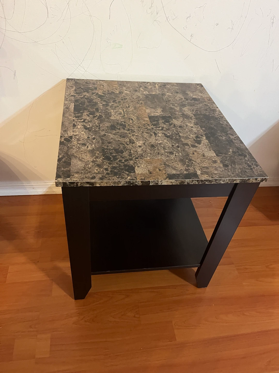 Dark Brown Side Table with Faux Marble Top