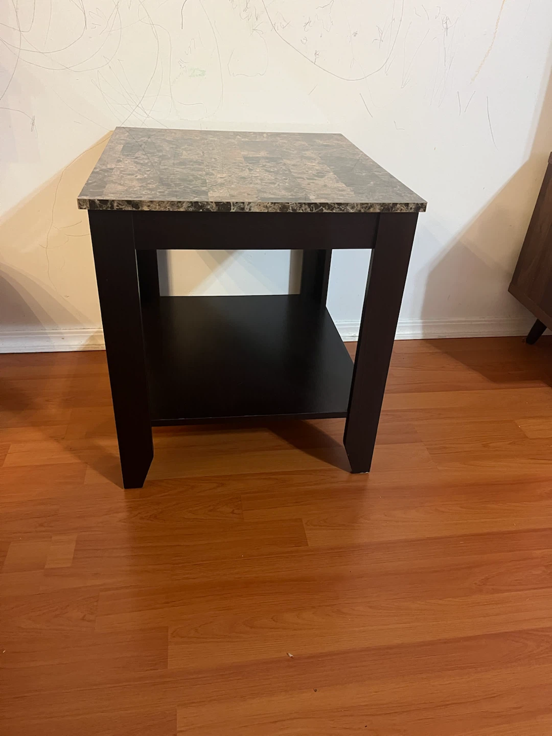Dark Brown Side Table with Faux Marble Top - photo 2