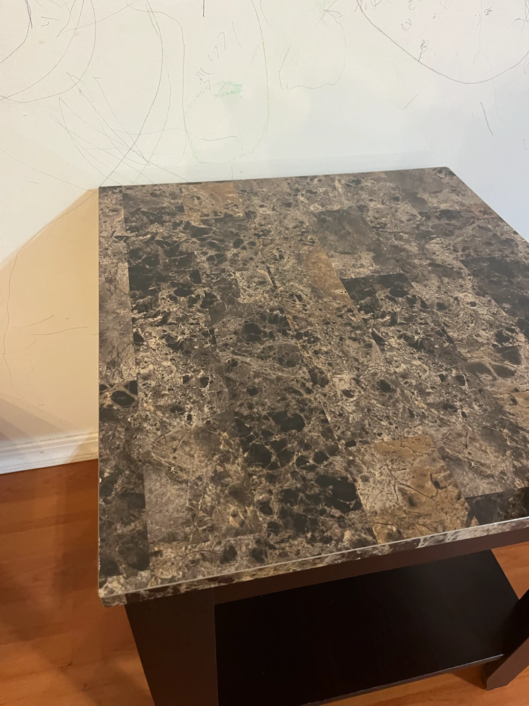 Dark Brown Side Table with Faux Marble Top - photo 3