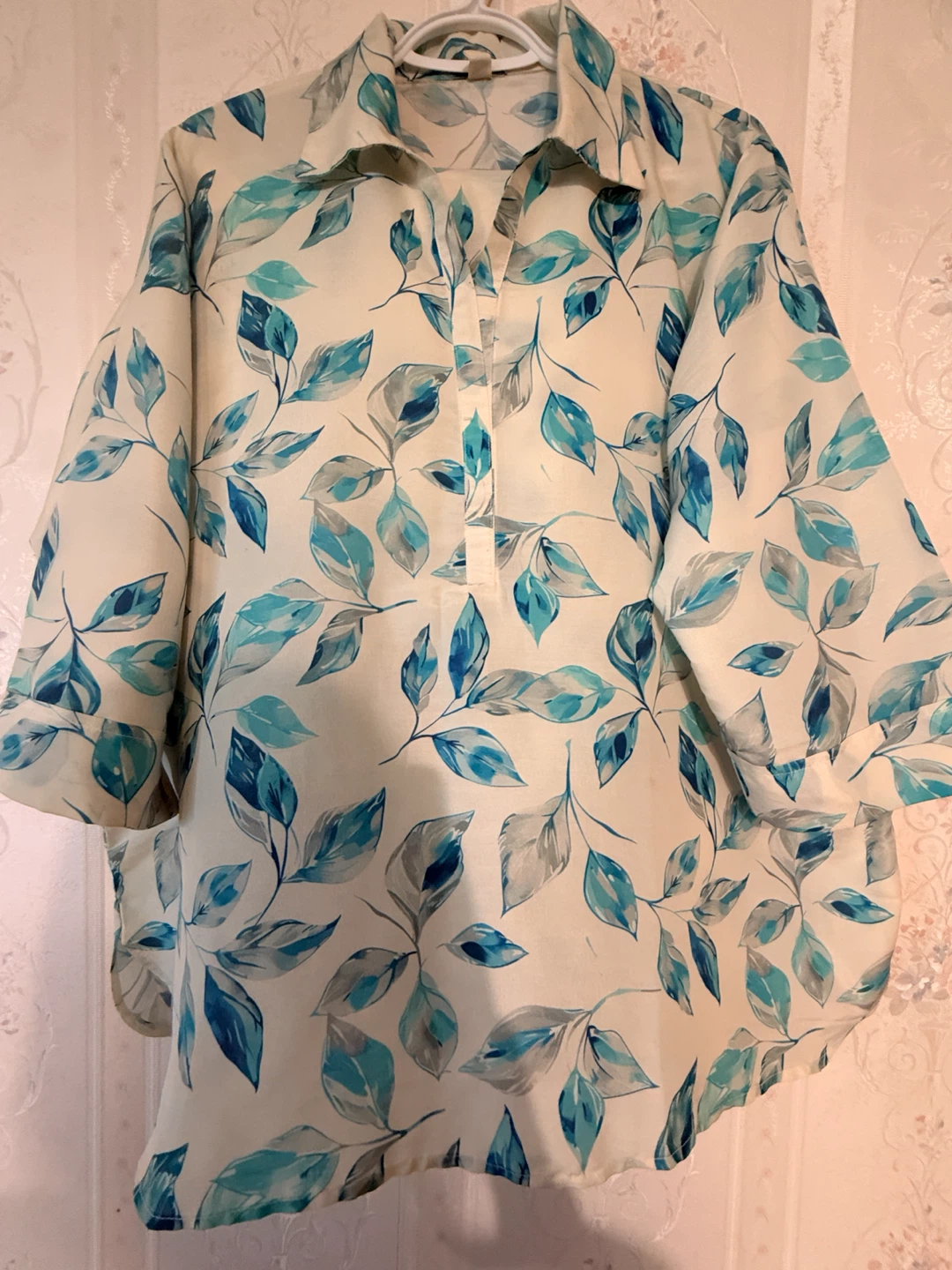 Blue and Cream Leaf Print shirt