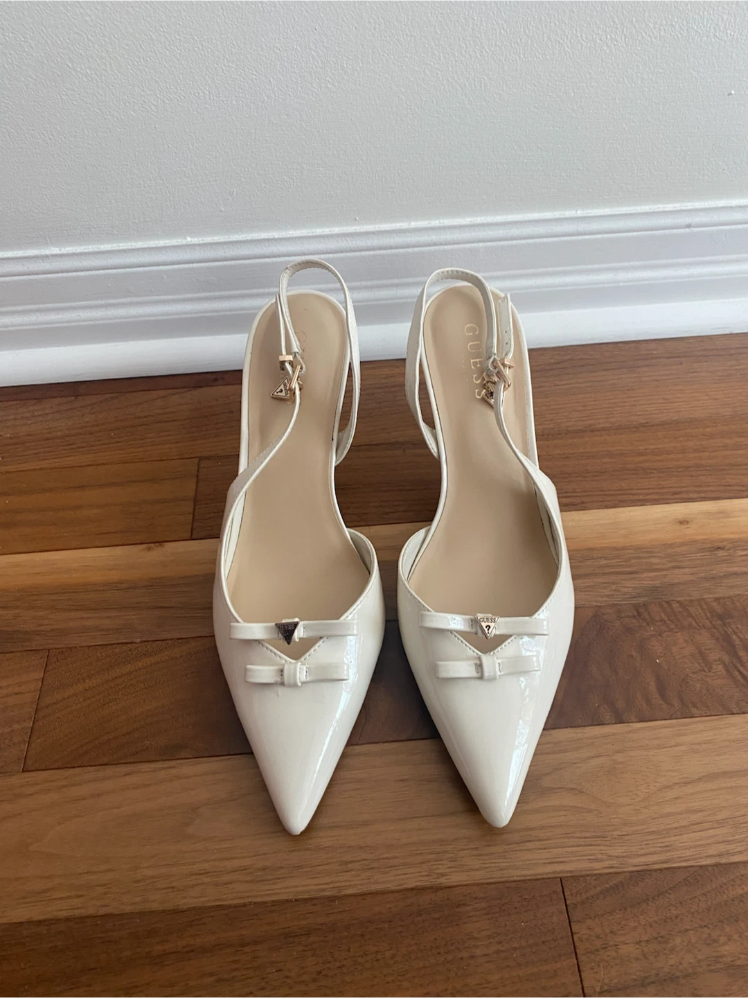 NEW Guess White Buckled Slingback Kitten Heels