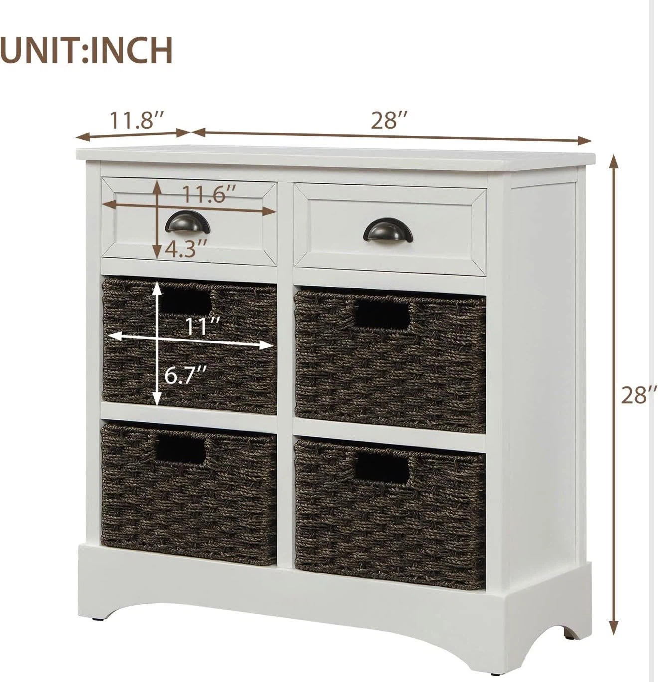 White modern farmhouse storage cabinet with four baskets - photo 2