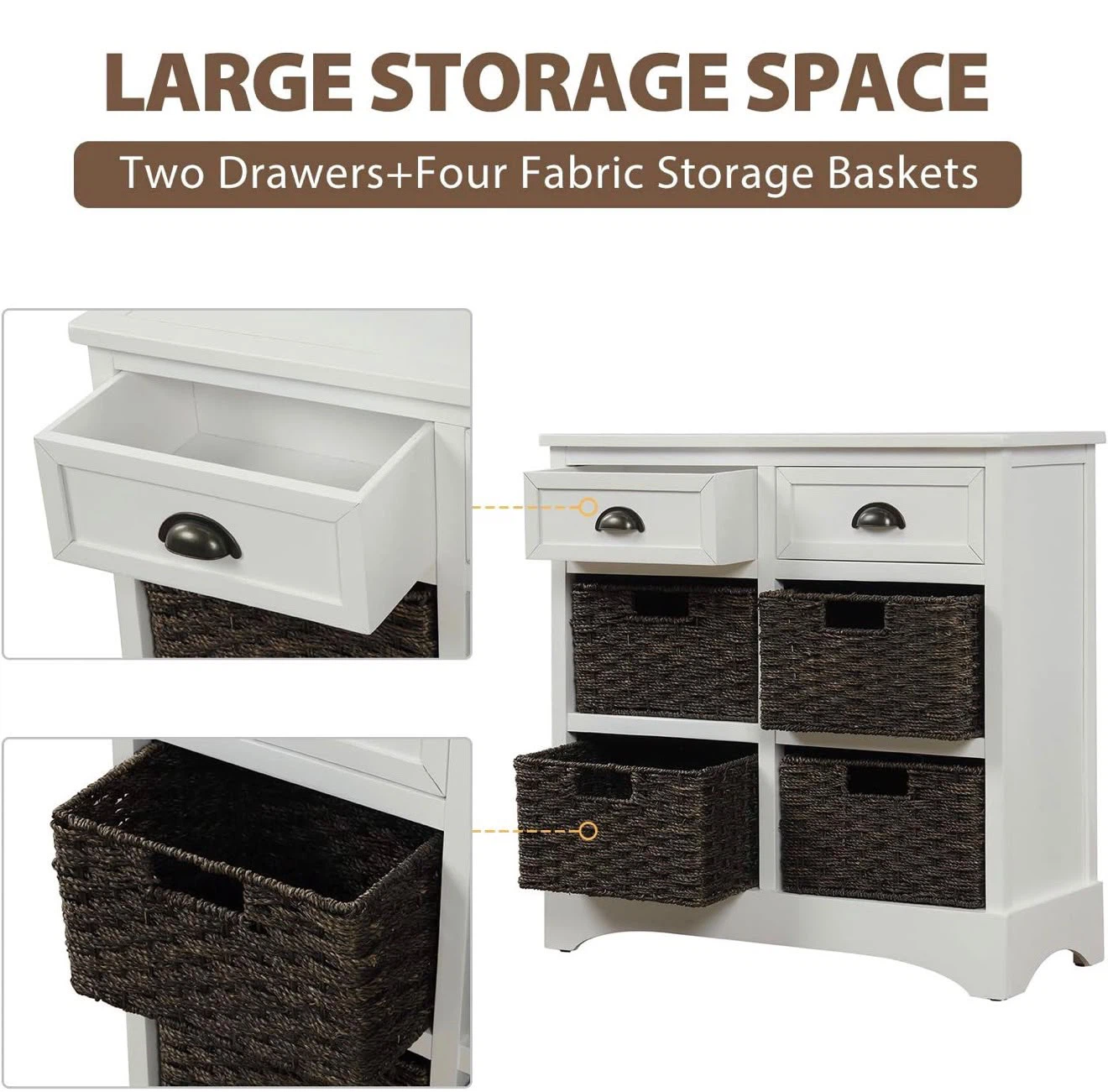 White modern farmhouse storage cabinet with four baskets - photo 4