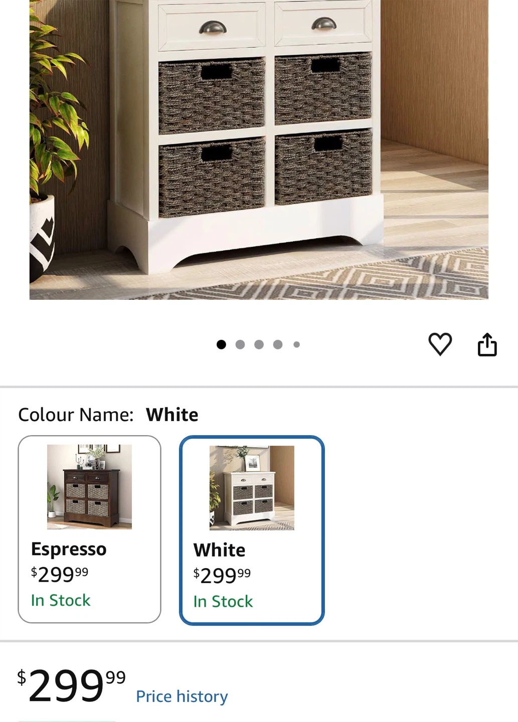 White modern farmhouse storage cabinet with four baskets - photo 5