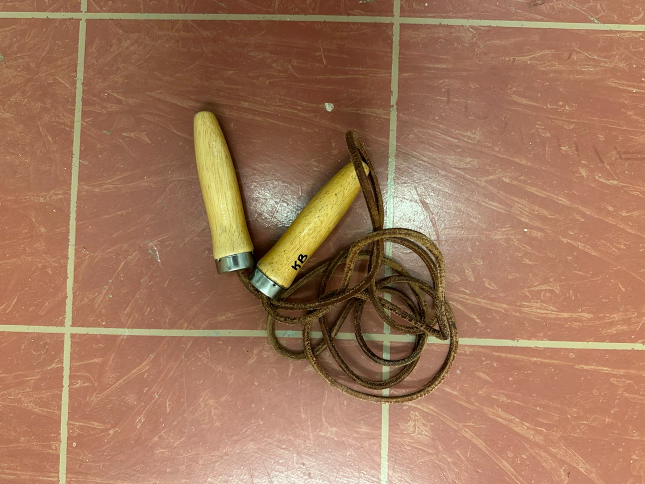 Leather jump rope with wooden handles