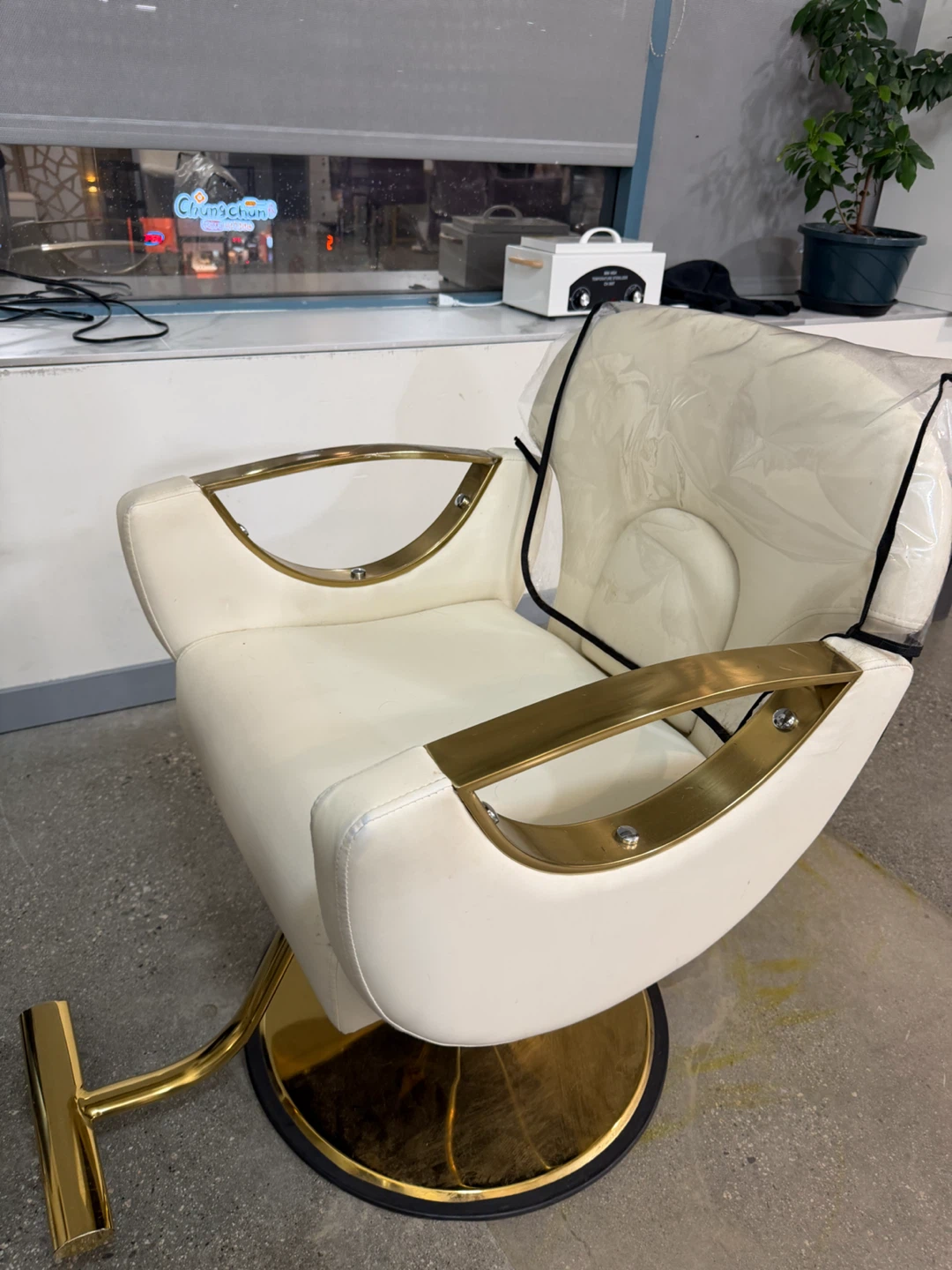 Professional Salon Styling Chair - White and Gold