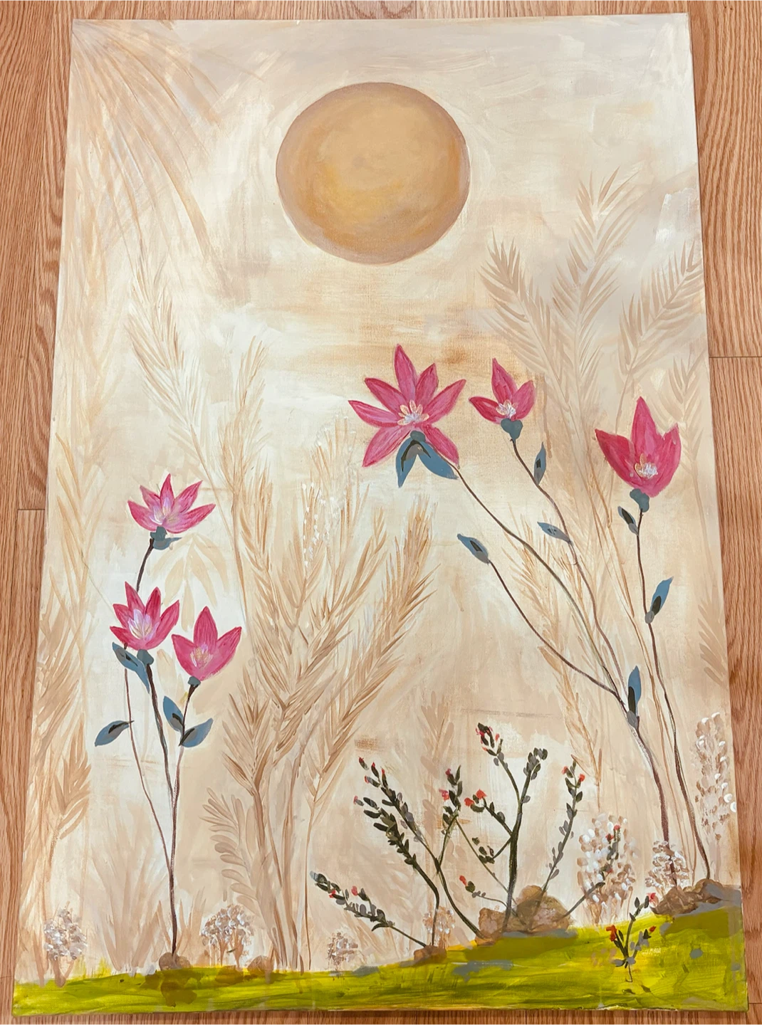 Hand-painted floral canvas art
