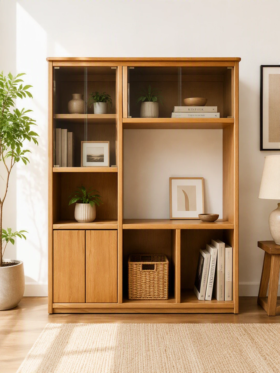 Wooden Display Cabinet with Glass Doors