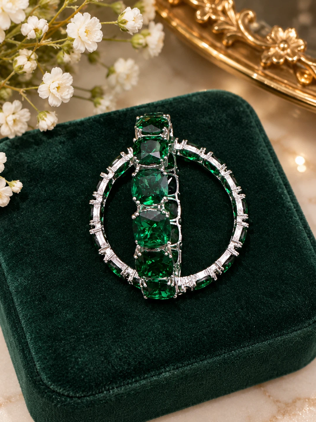 Emerald Green Cushion Cut Crystal Kara