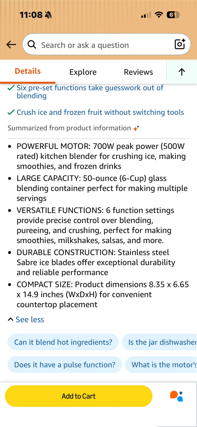 Amazon Basics 6-Cup Countertop Blender