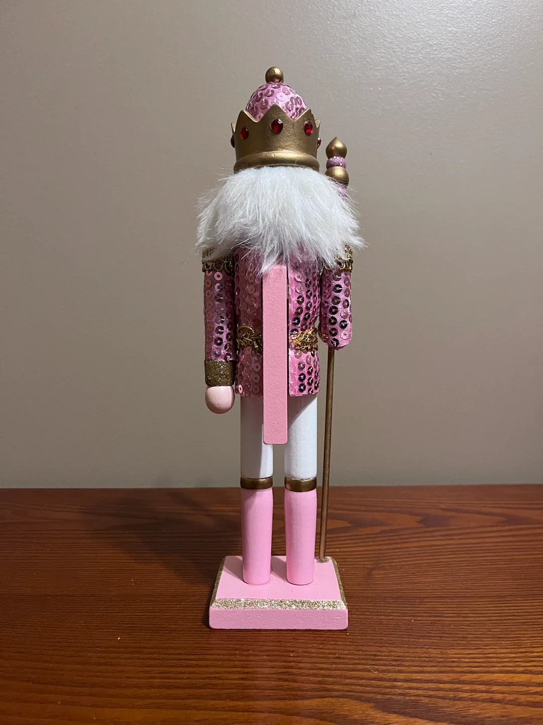 PINK/GOLD SEQUENCE WOODEN NUTCRACKER - photo 3