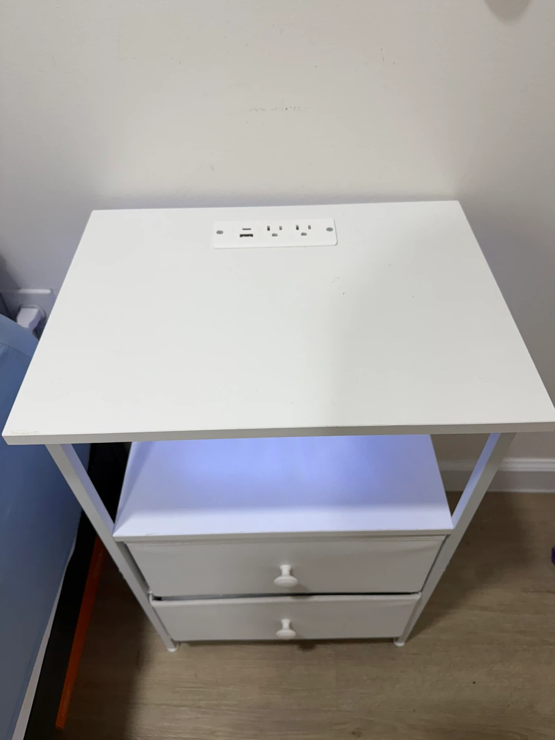 White Nightstand with Charging Station and LED Light - photo 2