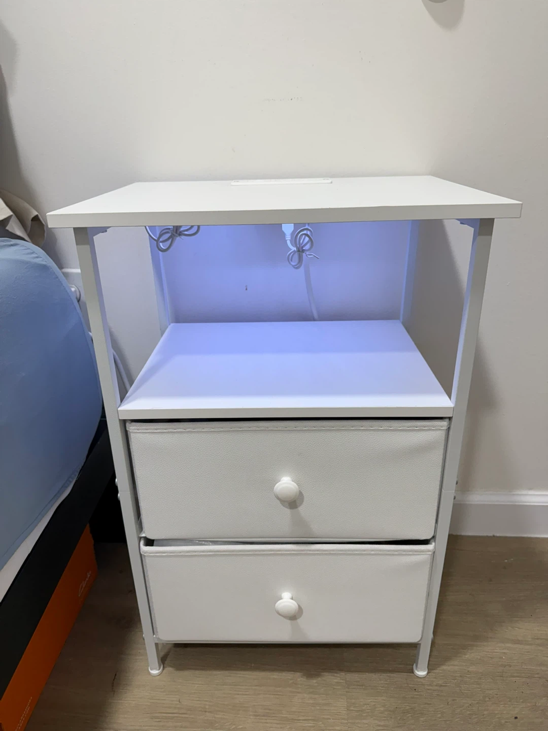 White Nightstand with Charging Station and LED Light - photo 3