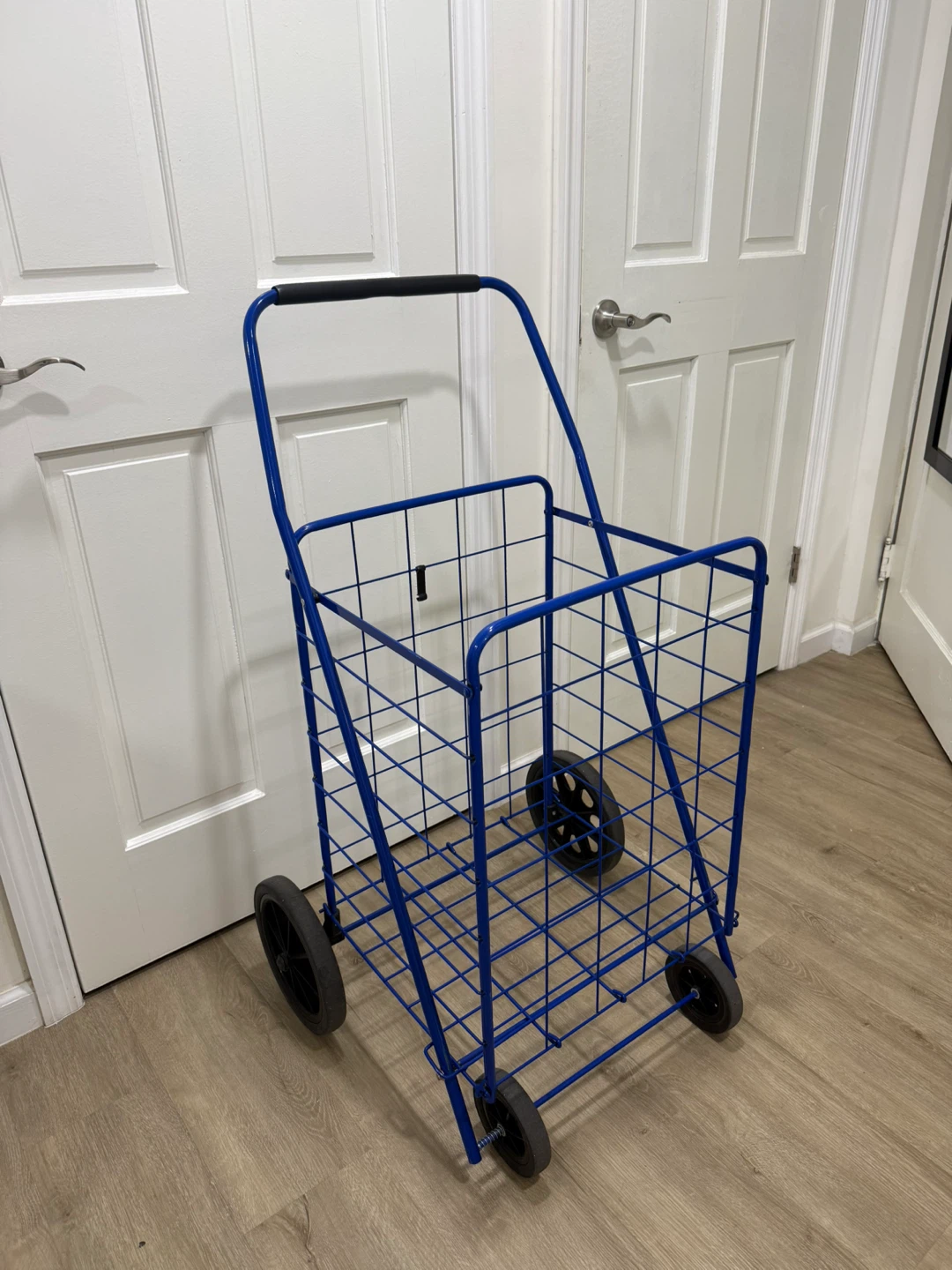 Blue Metal Folding Shopping Cart