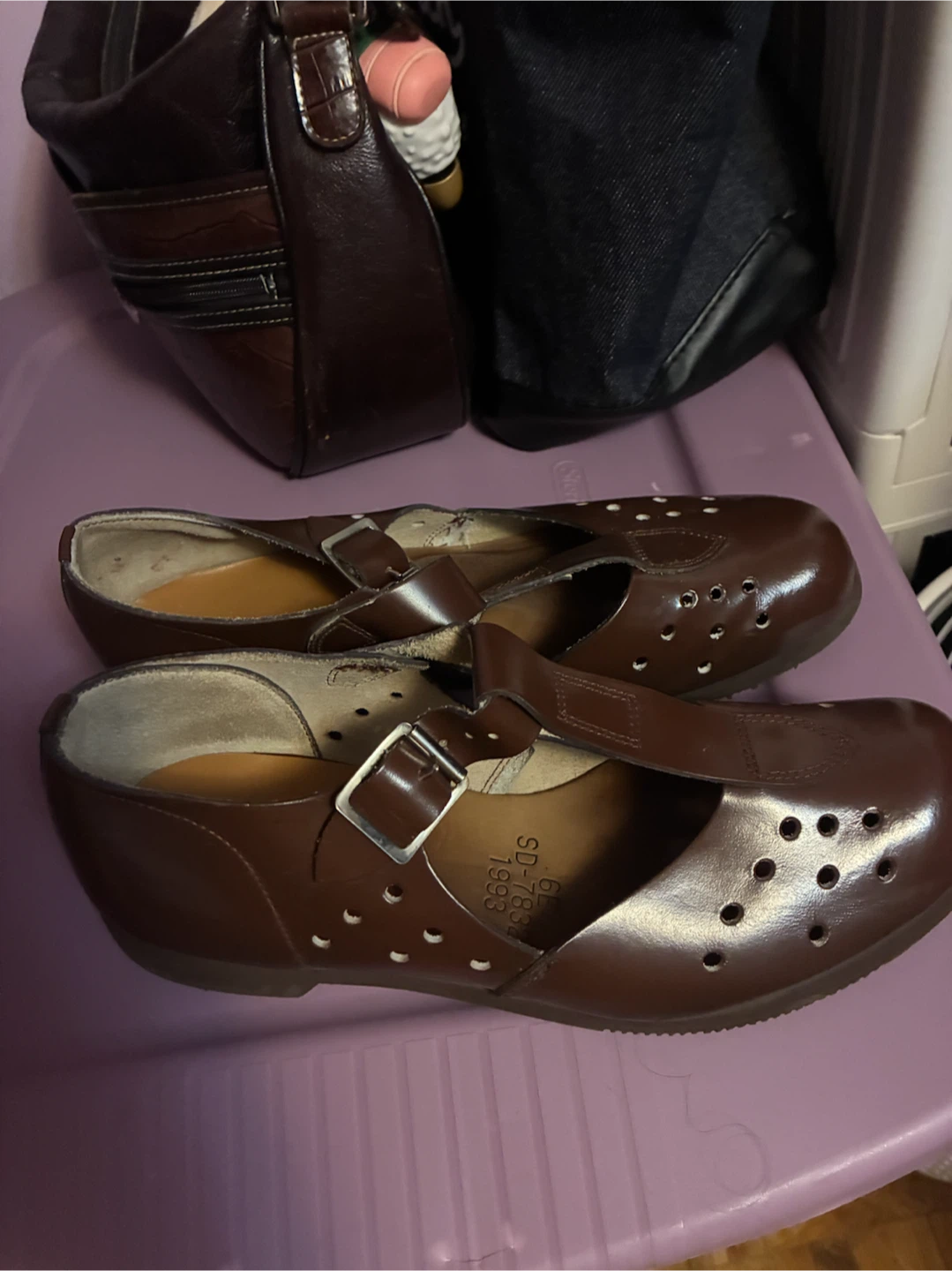 Brown T-Strap Buckle Shoes