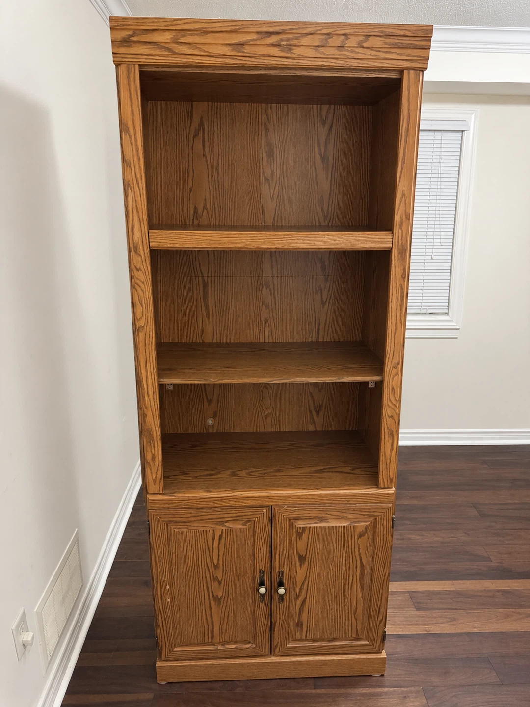 Oak Bookcase with Lower Cabinet Storage