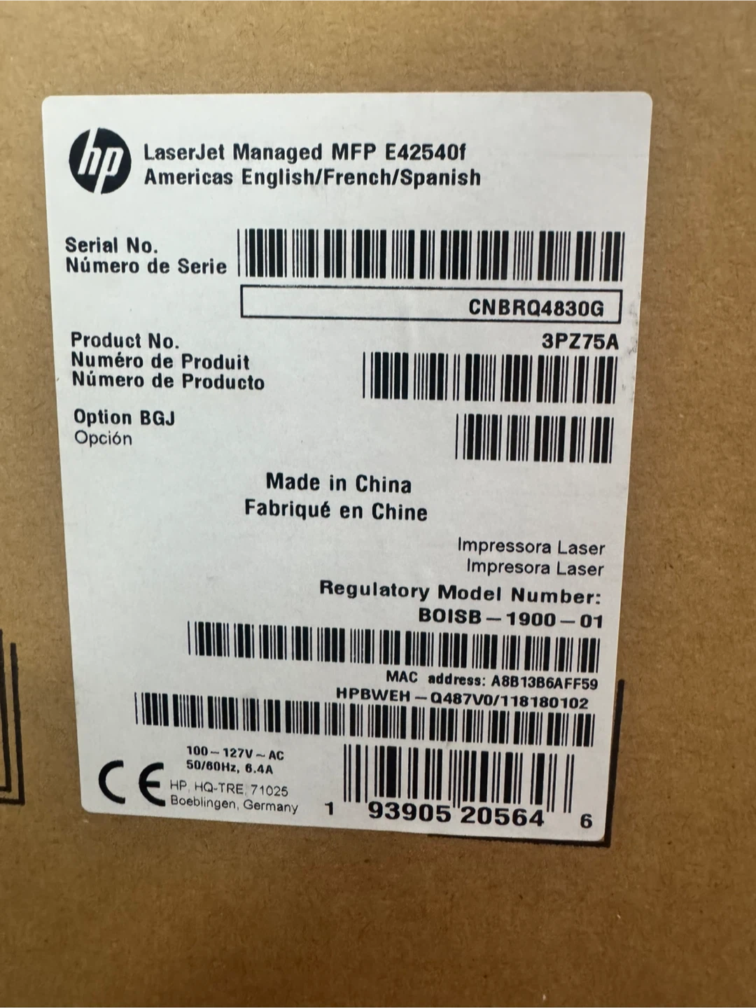 LaserJet Managed MFP E42540f (Preowned)