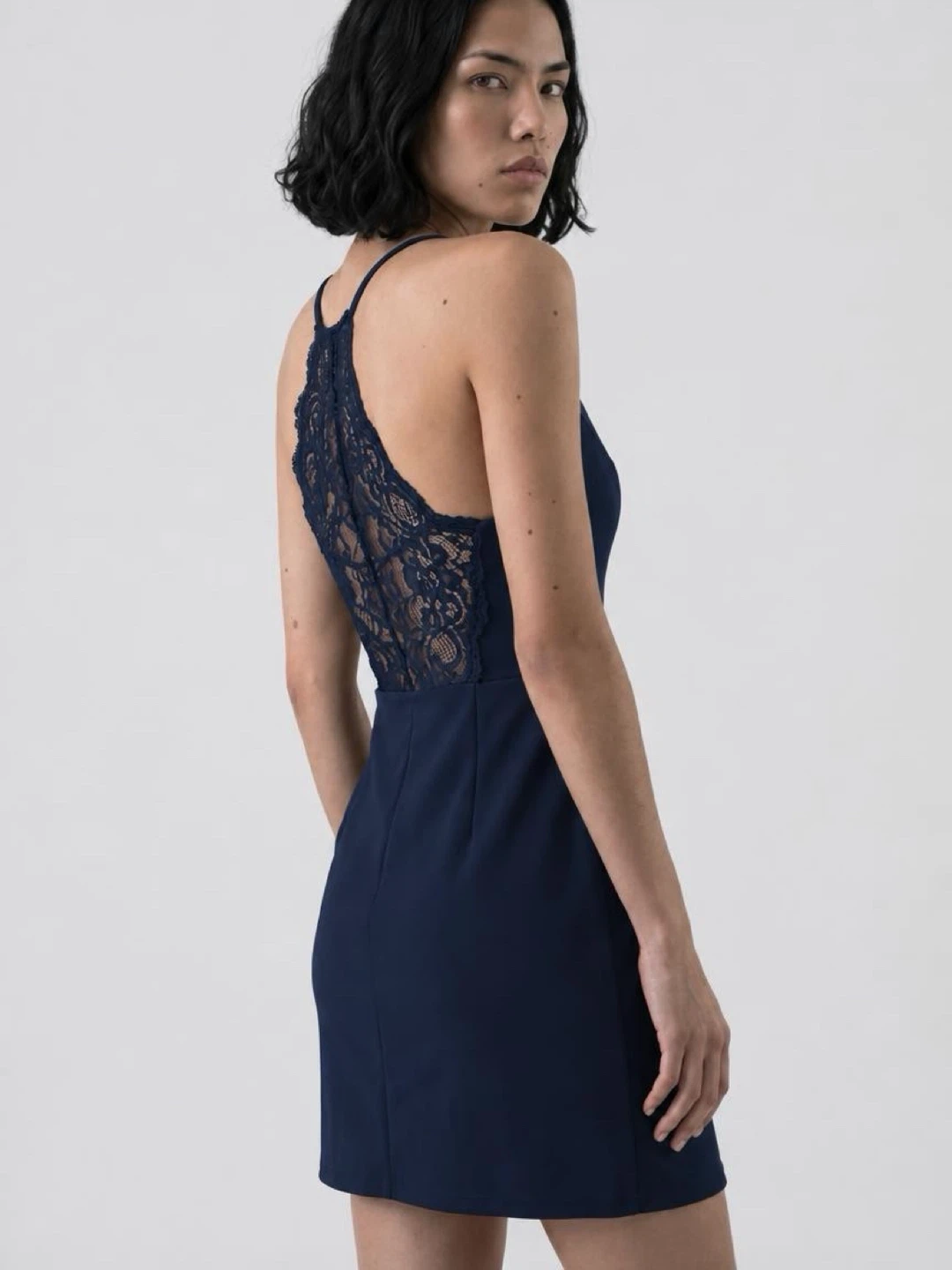 Black blue Lace Back Mini Dress - photo 3