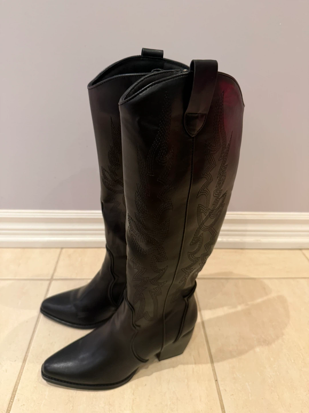 Black Western Style Knee-High Boots