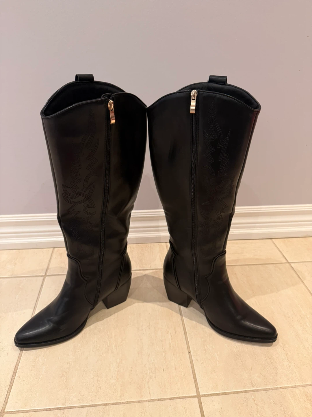 Black Western Style Knee-High Boots - photo 2