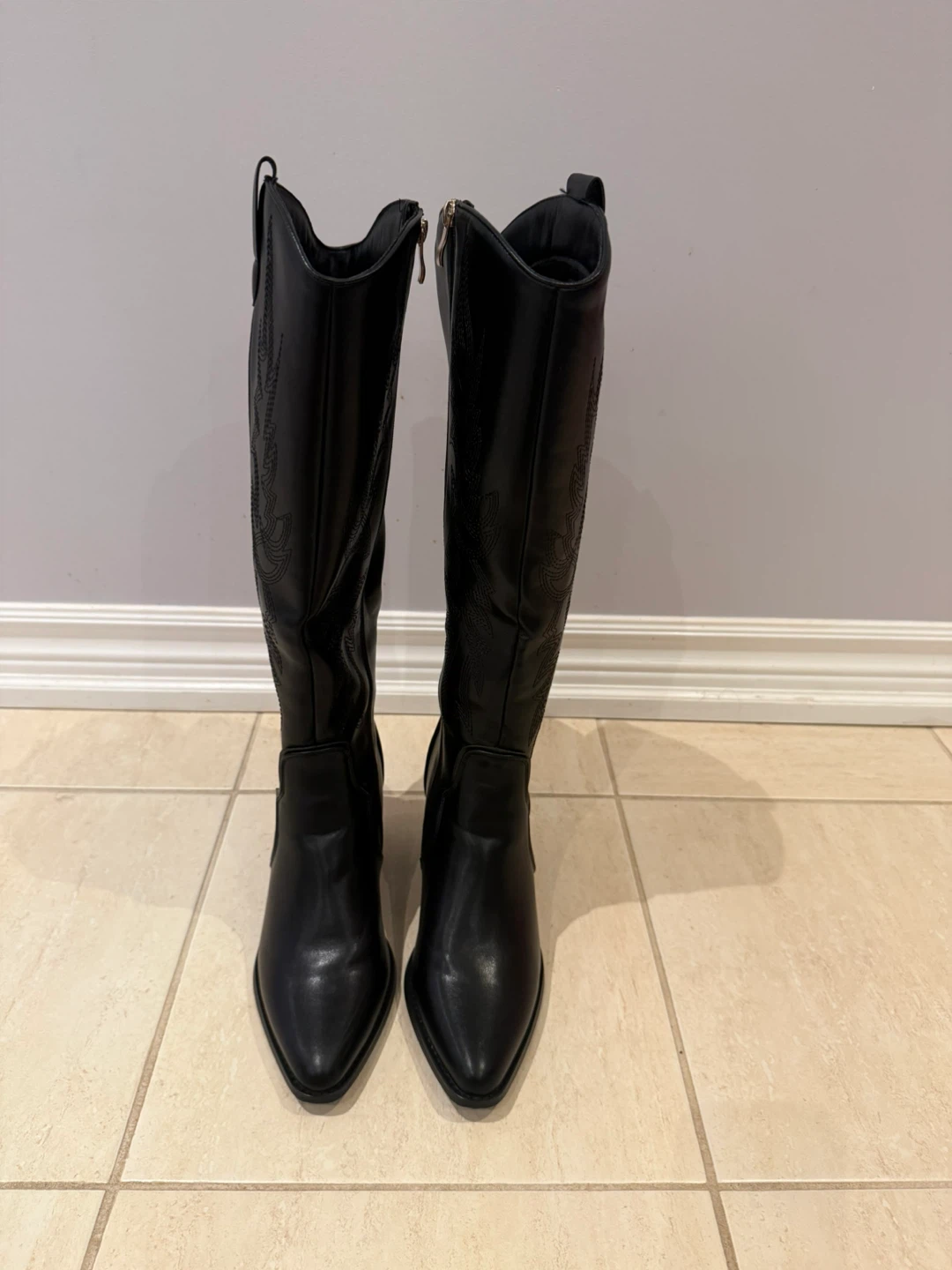 Black Western Style Knee-High Boots - photo 3