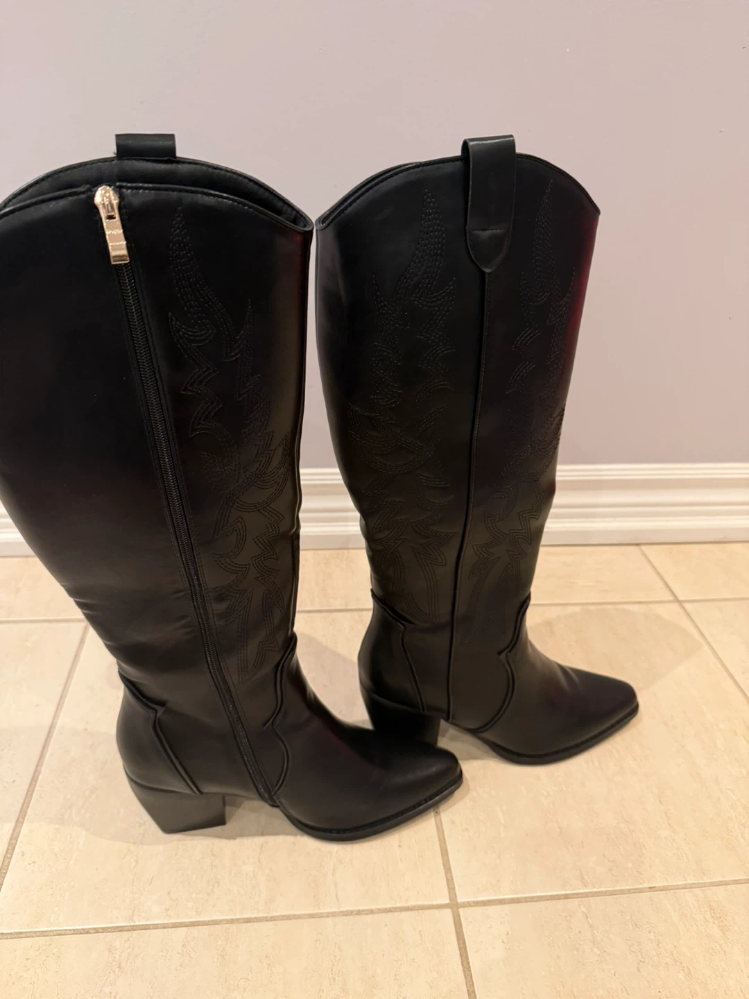 Black Western Style Knee-High Boots - photo 4