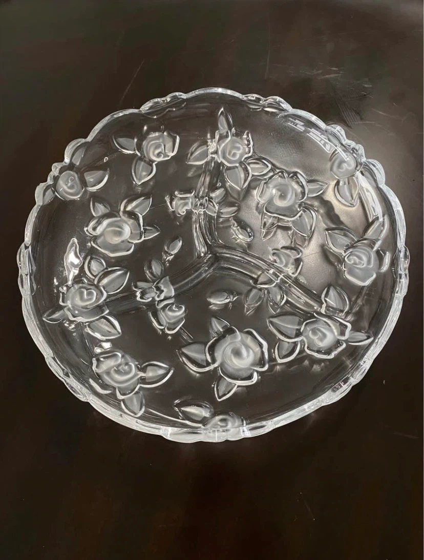 2 Crystal Rose Divided Serving Dishes - photo 2