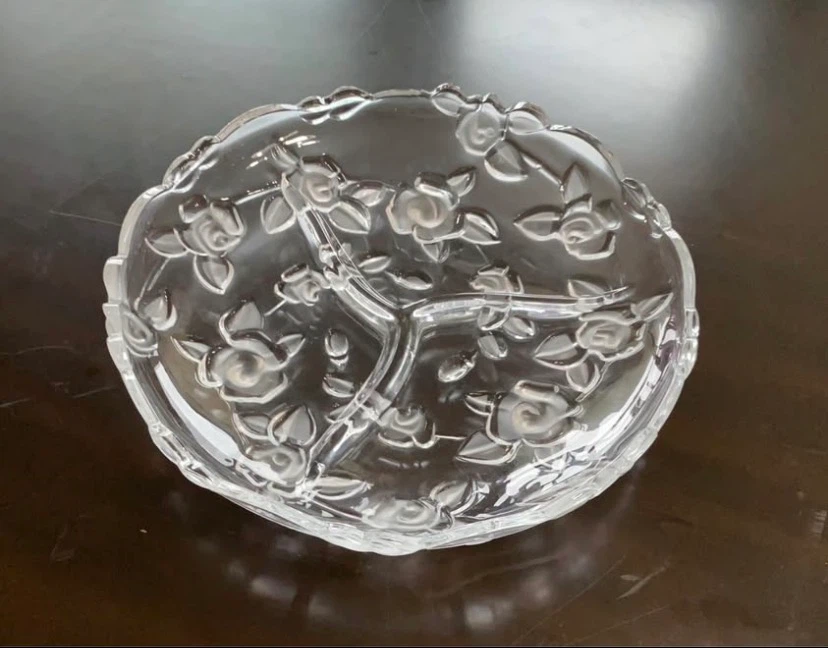 2 Crystal Rose Divided Serving Dishes - photo 3
