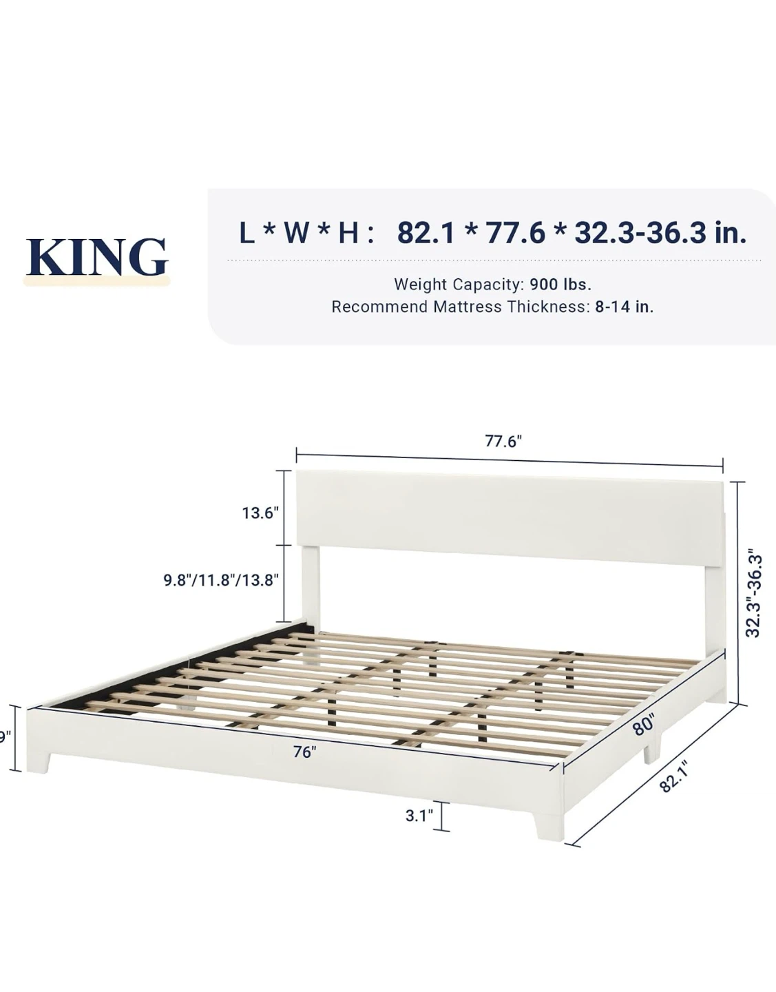 King Size White Faux Leather Bed Frame