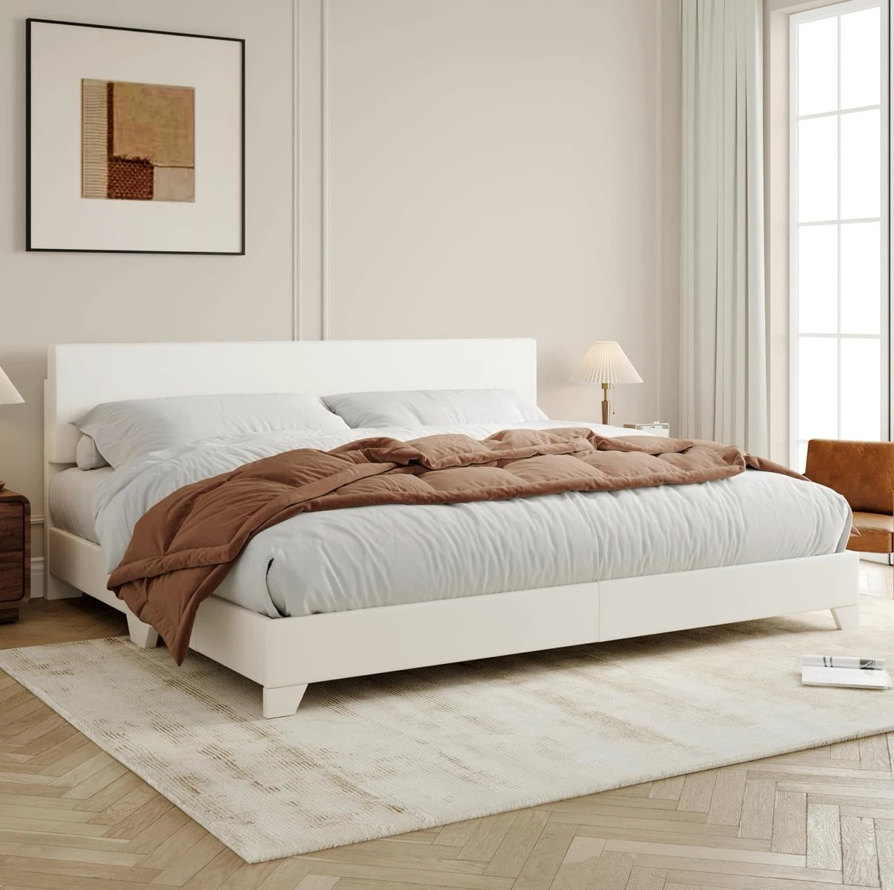 King Size White Faux Leather Bed Frame - photo 4