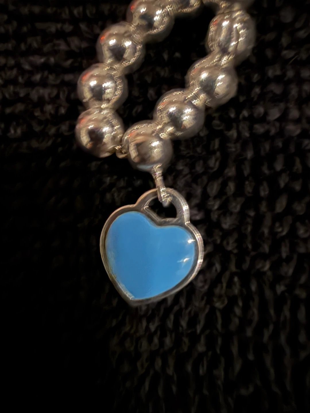 925 Sterling Silver Beaded Bracelet with Blue Heart Charm
