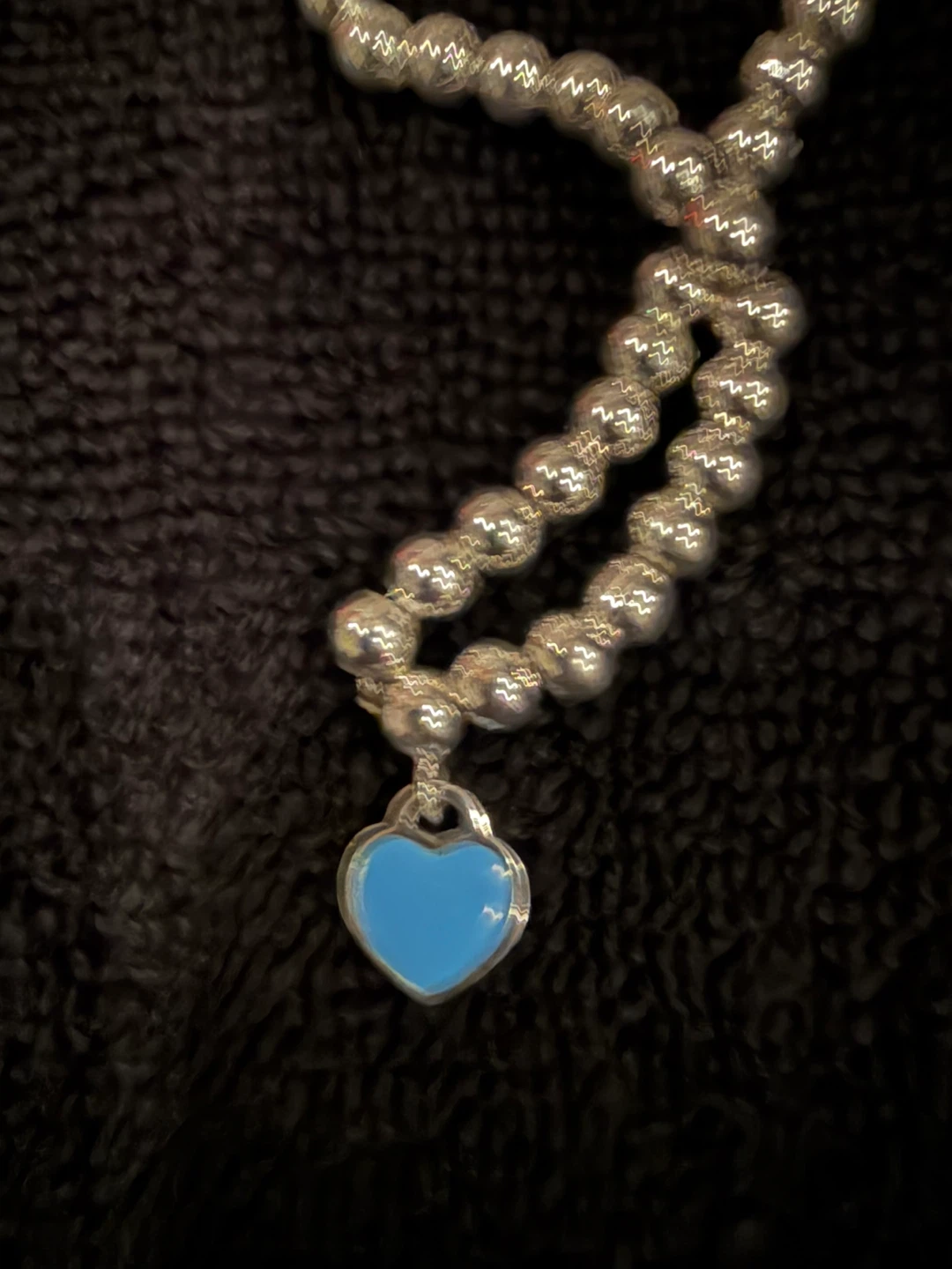 925 Sterling Silver Beaded Bracelet with Blue Heart Charm - photo 2