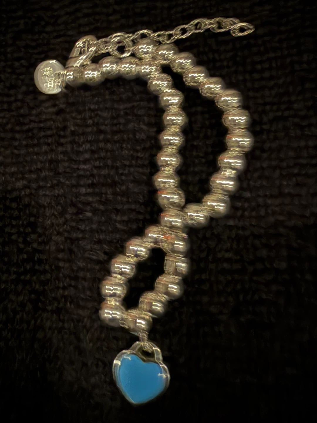925 Sterling Silver Beaded Bracelet with Blue Heart Charm - photo 3