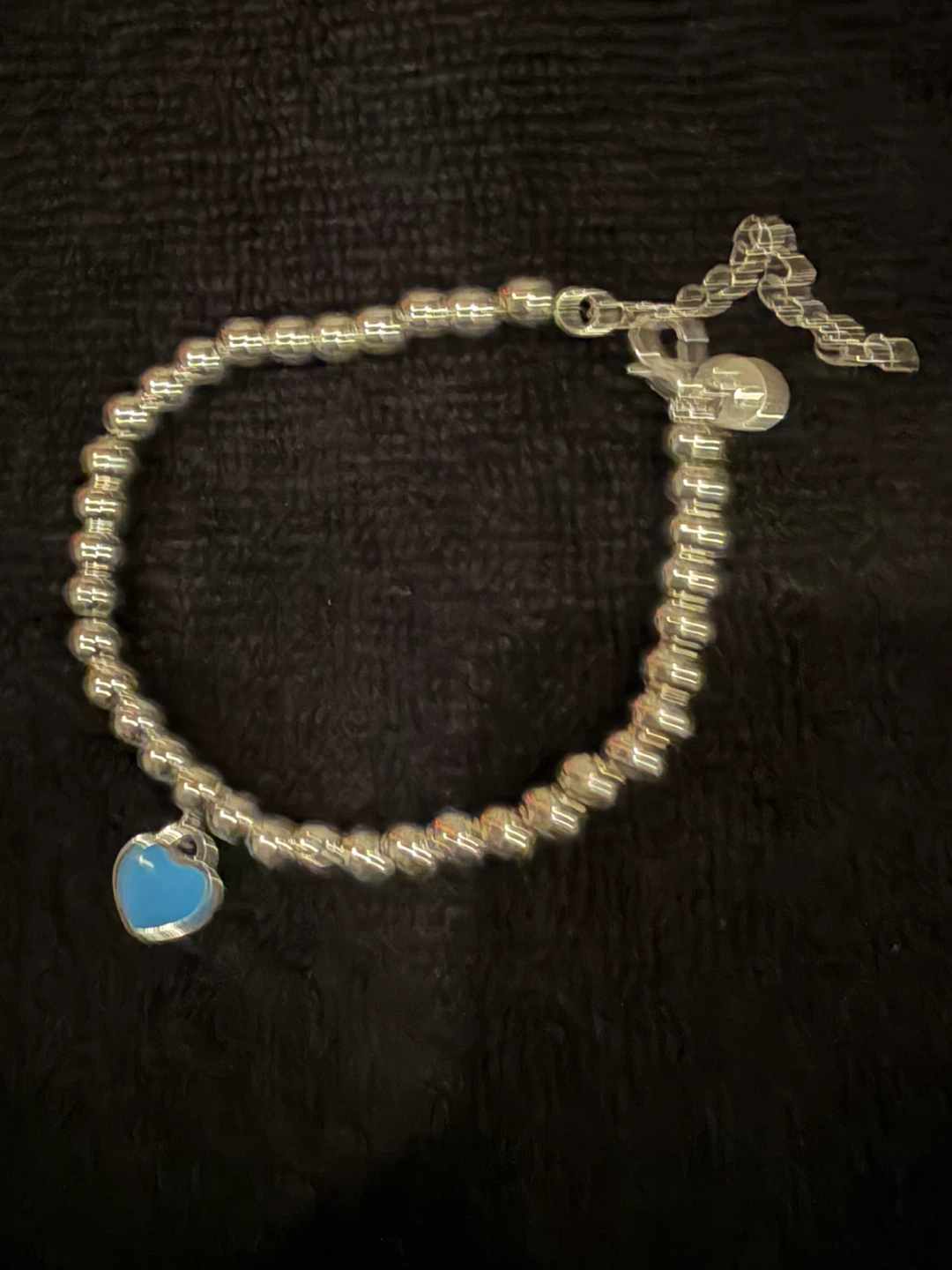 925 Sterling Silver Beaded Bracelet with Blue Heart Charm - photo 5