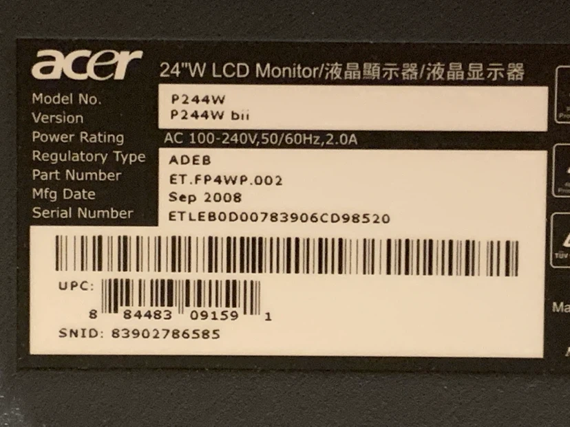 Acer 24-inch P244W LCD Computer Monitor - photo 3