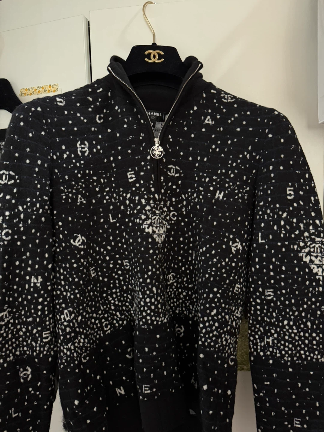 Chanel Black and White Quarter-Zip Sweater