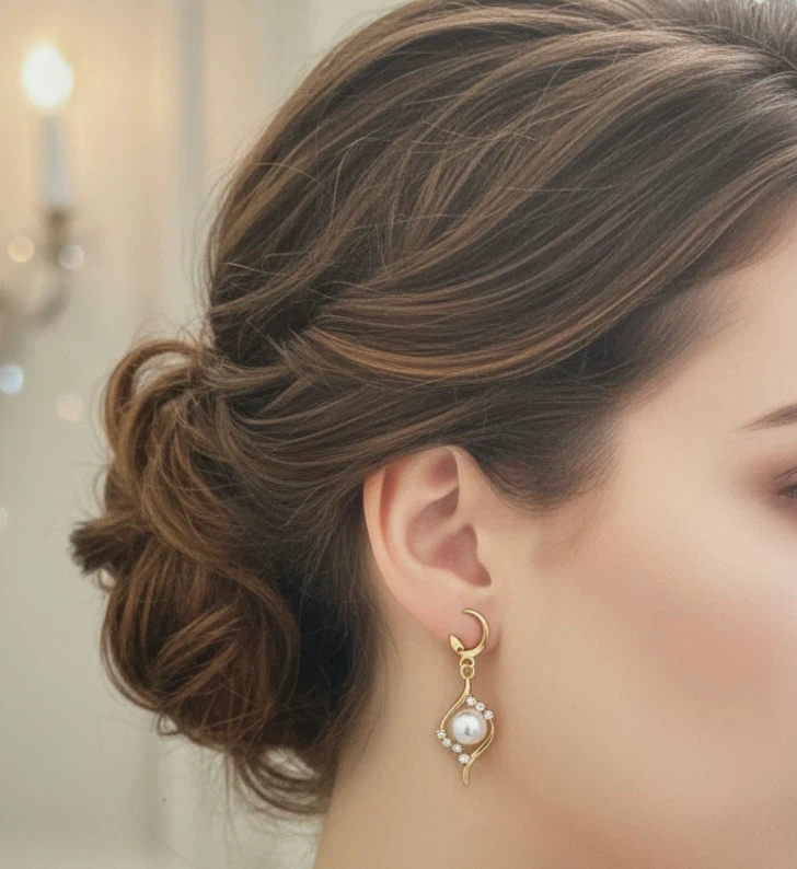 Gold Tone Pearl and Crystal Drop Earrings - photo 2