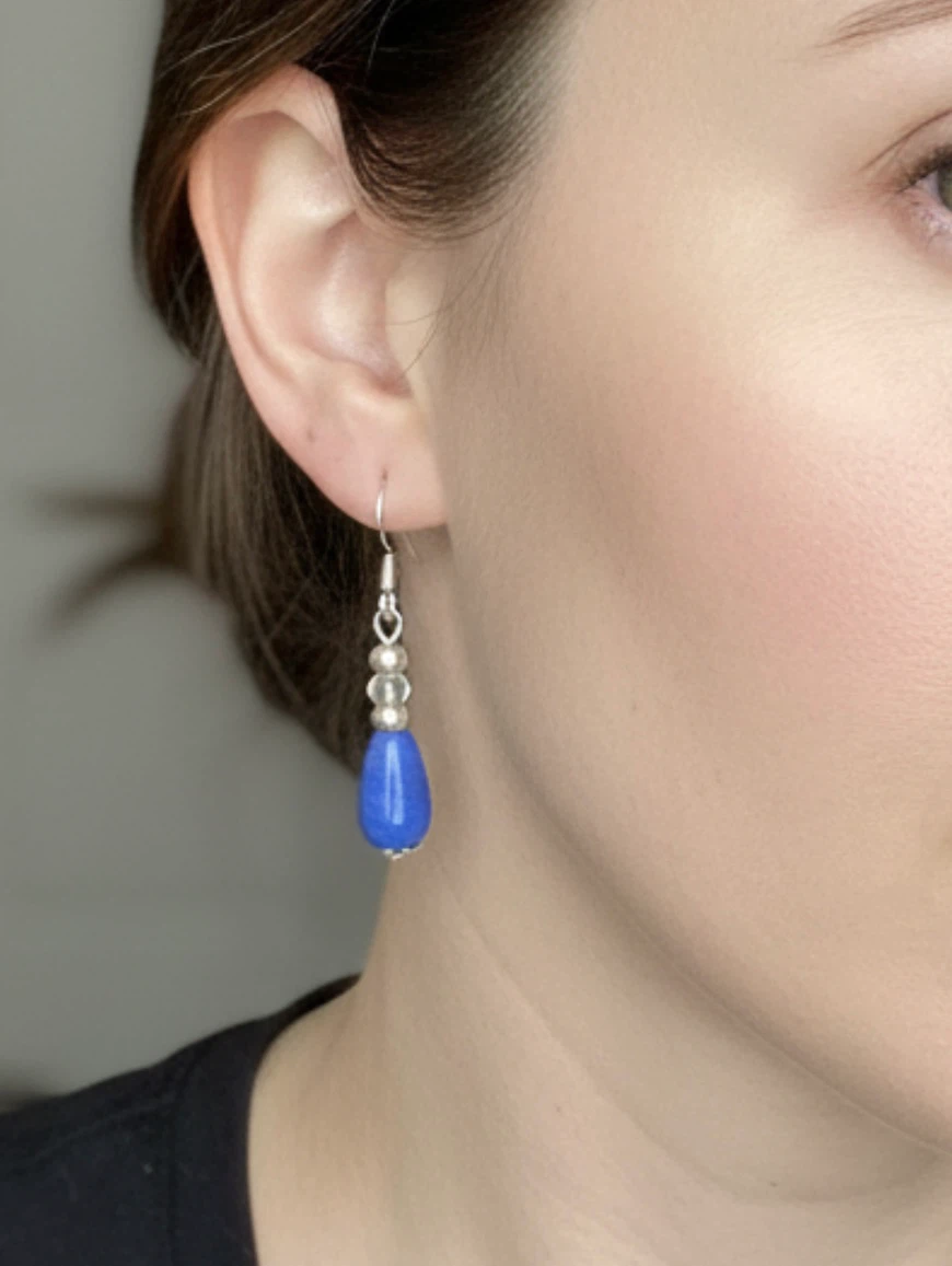 Blue Teardrop Bead Earrings - photo 3
