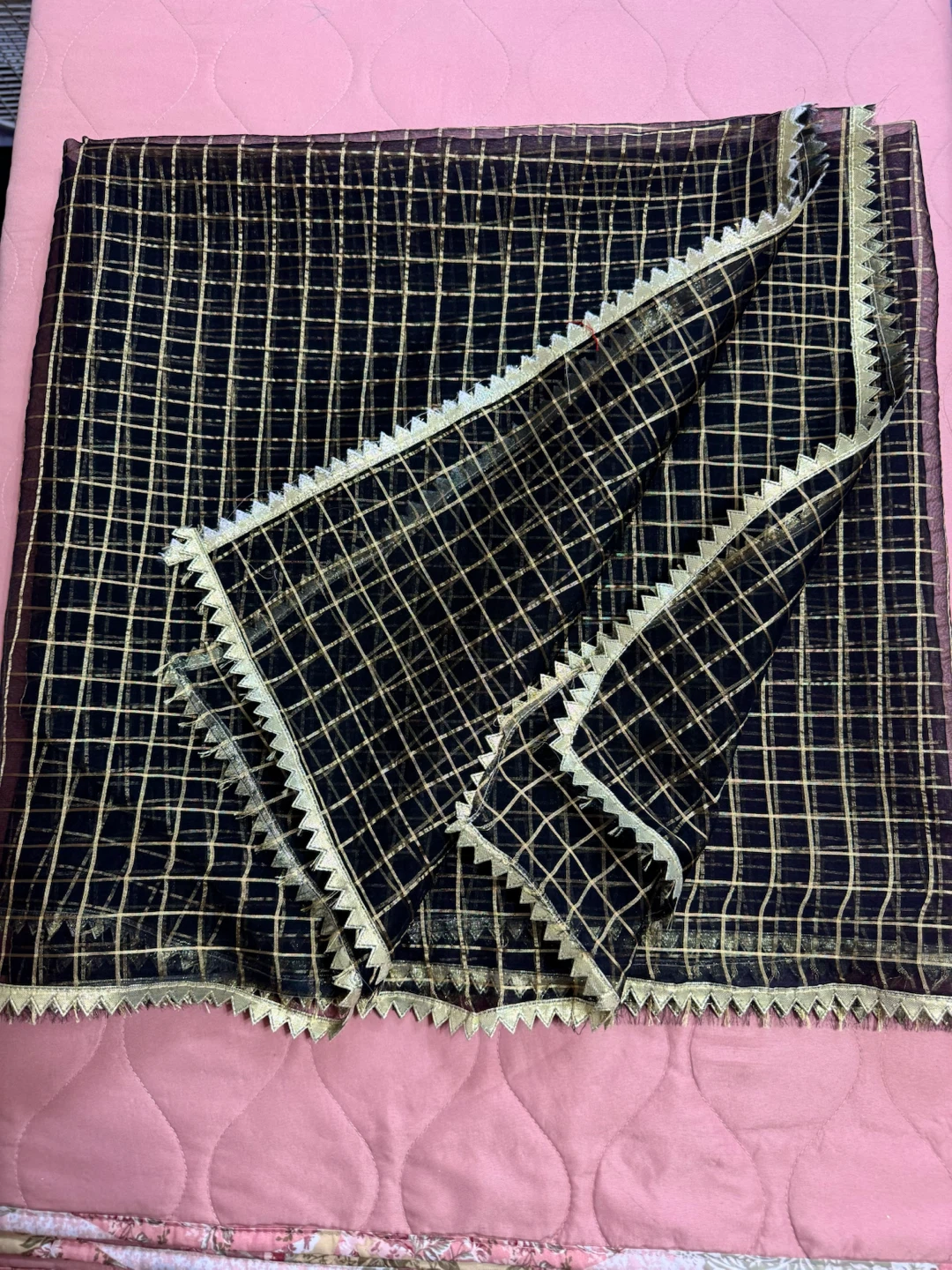 Organza black&gold dupatta/scarf/shawl - photo 3