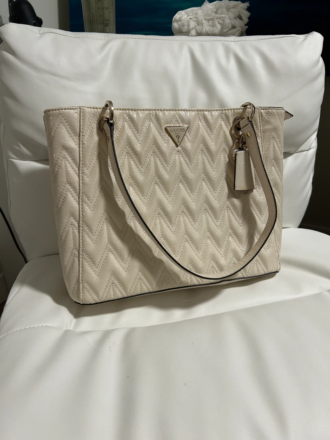 Guess Cream Chevron Shoulder Bag
