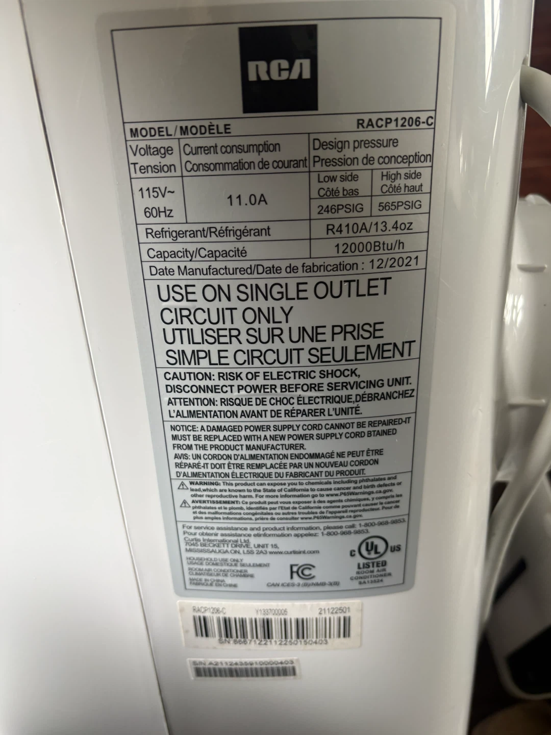 RCA RACP1206-C 12000 BTU Portable Air Conditioner - photo 5