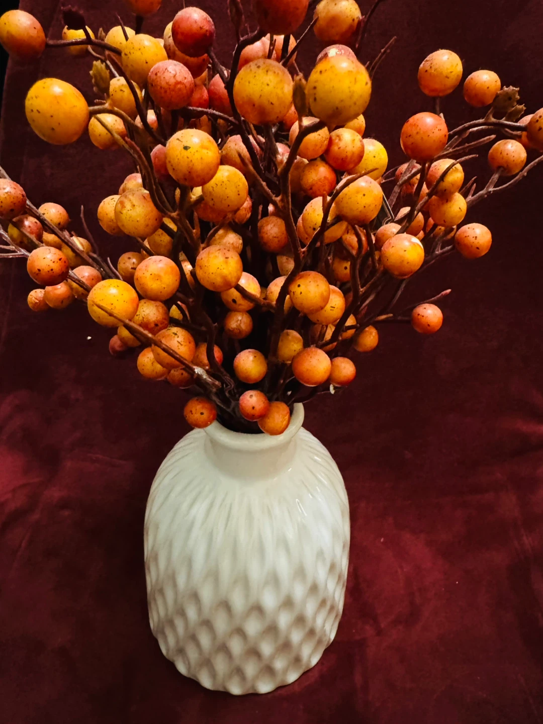 Faux Berry Stem Arrangement in White Vase