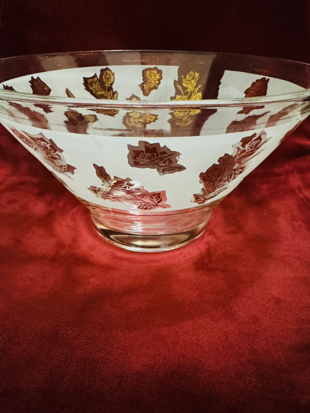 Vintage Glass Serving Bowl with Floral Design